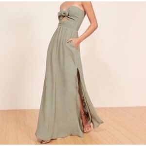 Reformation Juliette Maxi Dress Strapless Sage‎ Green Pockets Women's Small